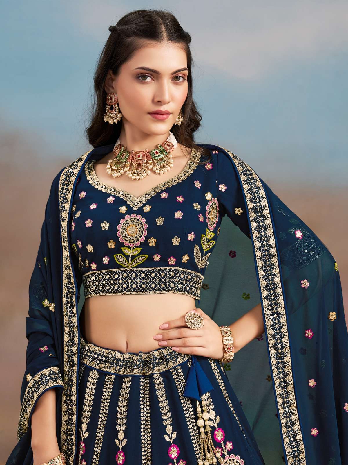 6008 blue wedding brides wear lehnga wholesale supplier Surat