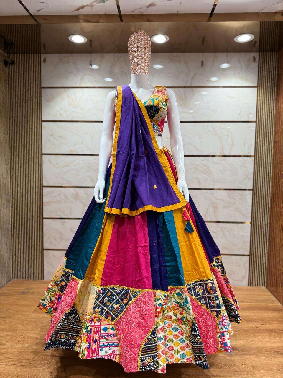 Multi colour kat hi work navratri Lehenga choli wholesale supplier Gujarat 