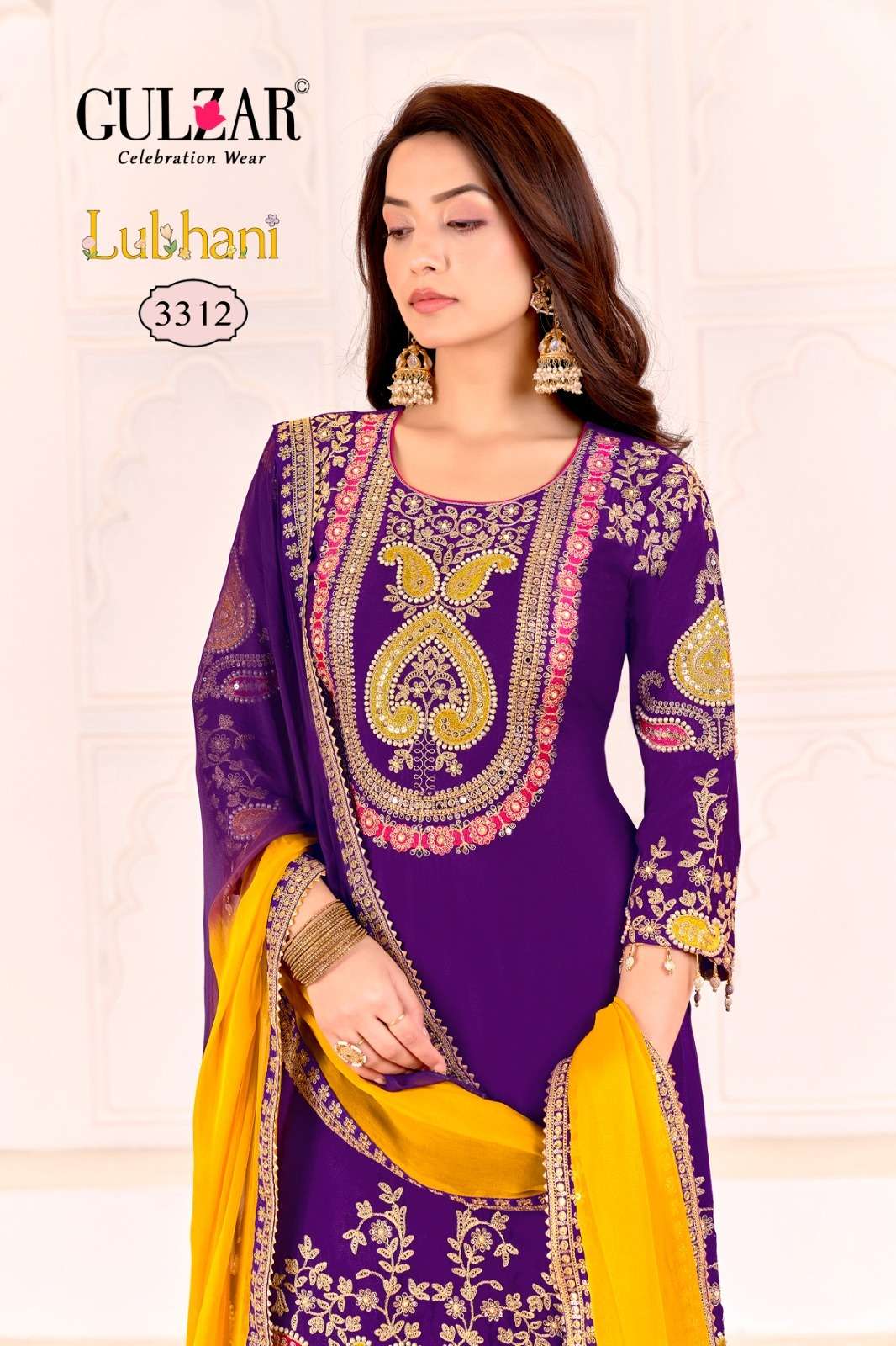 Lubhani by Gulzar Premium Chinnon Readymade Set | Dabka Dori Embroidered Top | D.No. 3311–3314